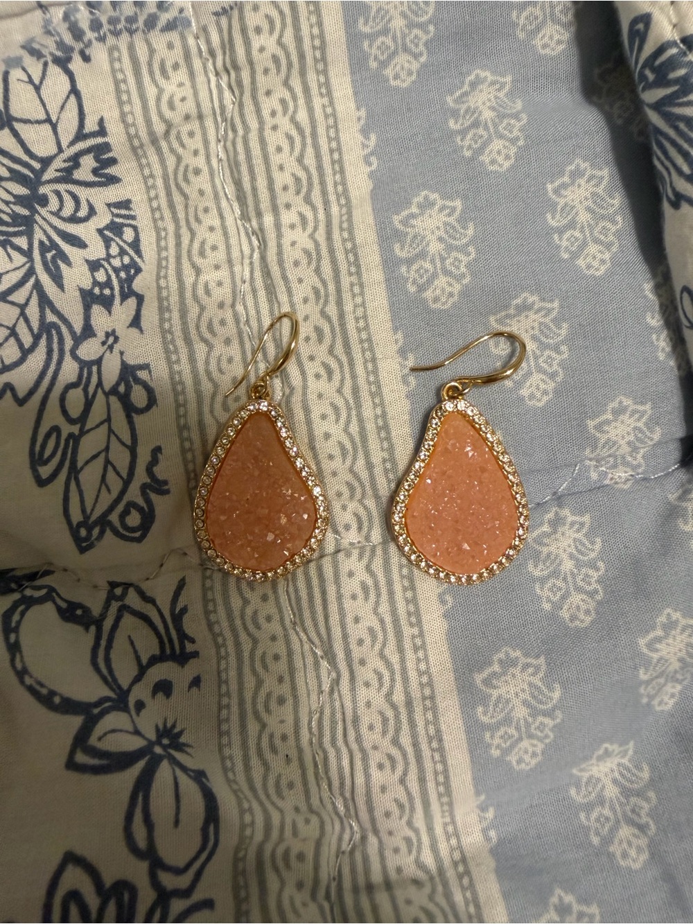 Peach Druzy Teardrop Gold-Tone Statement Earrings